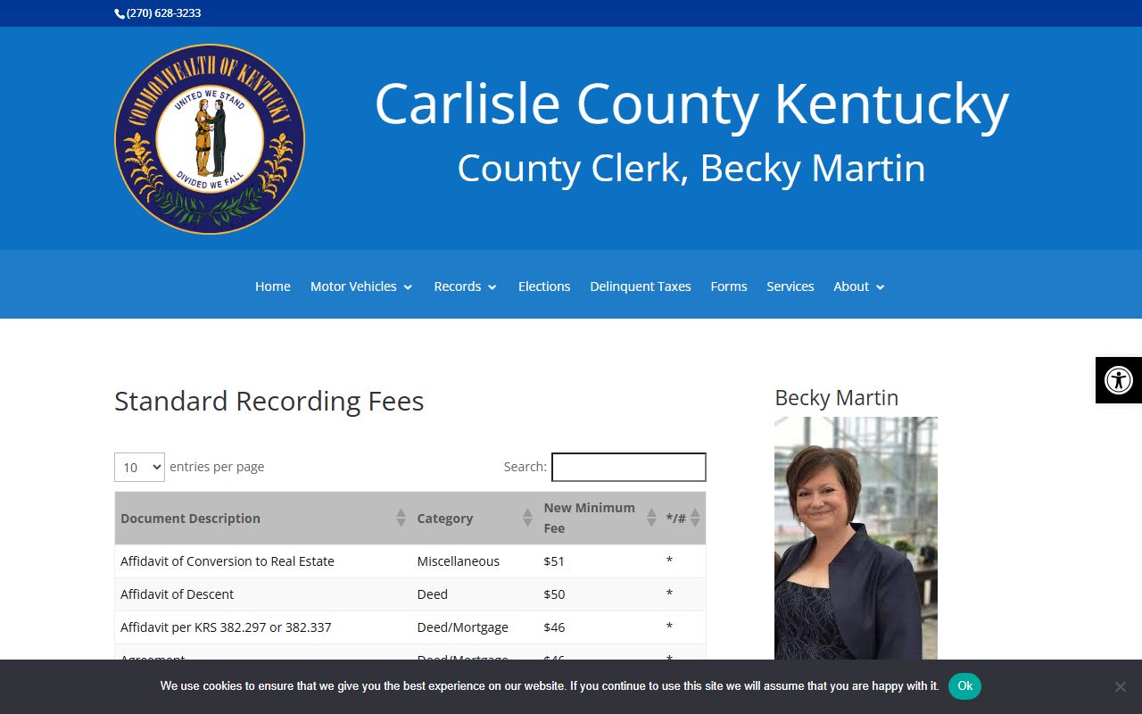Carlisle County Circuit Court Clerk records county clerk recording fees