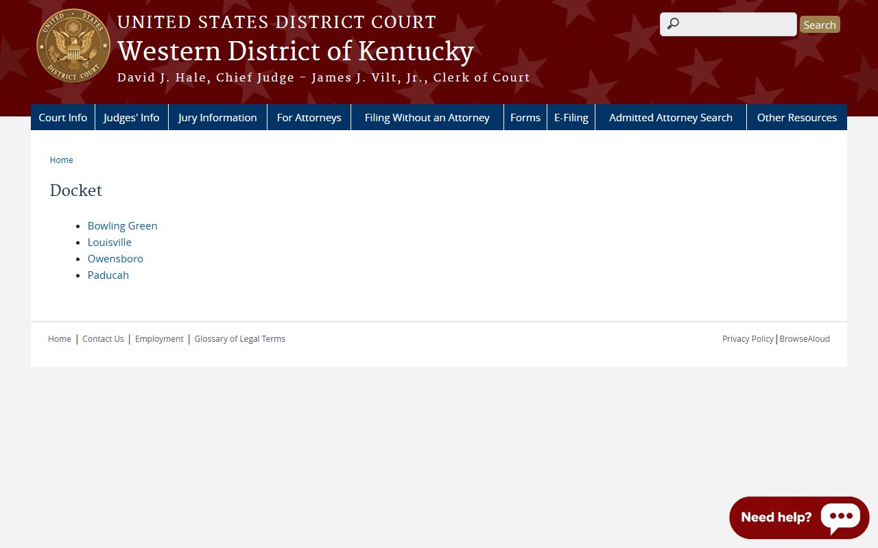 Carlisle County court dockets Western District docket page