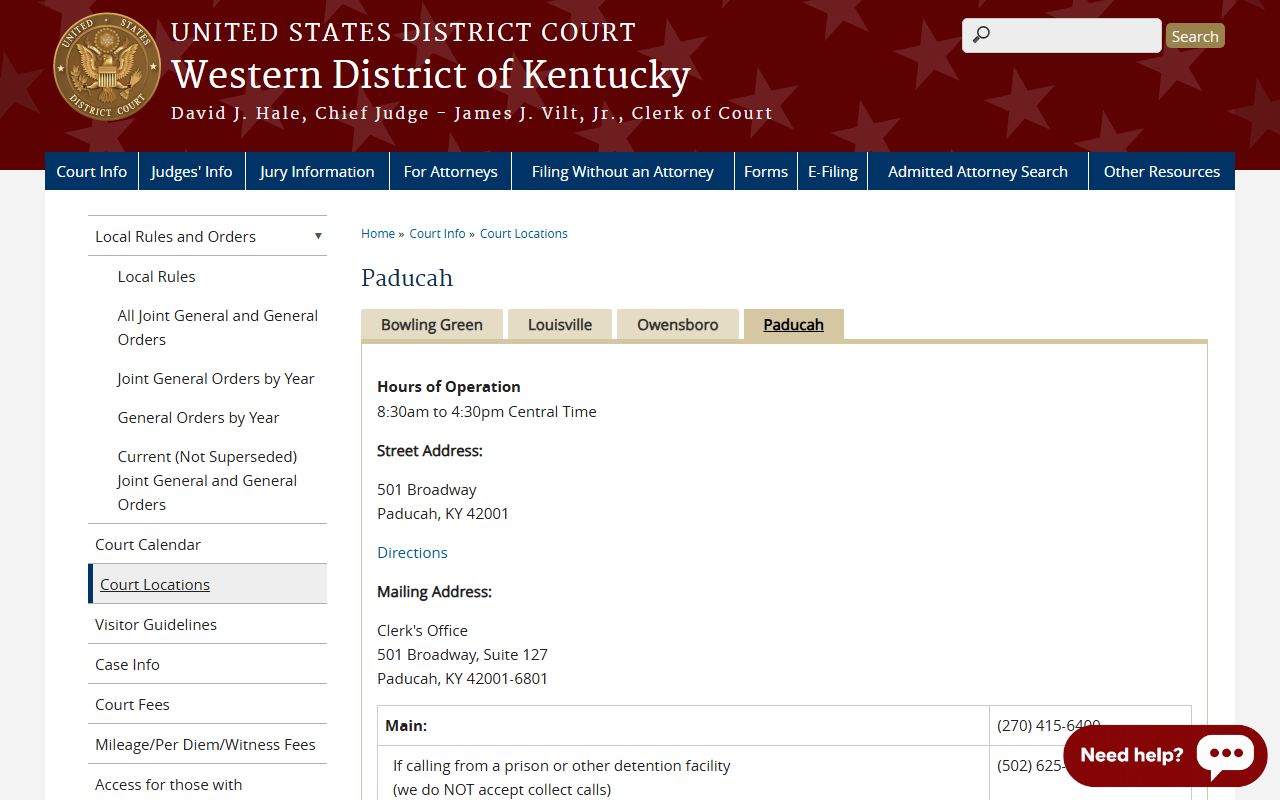 Carlisle County court dockets Western District Paducah office page