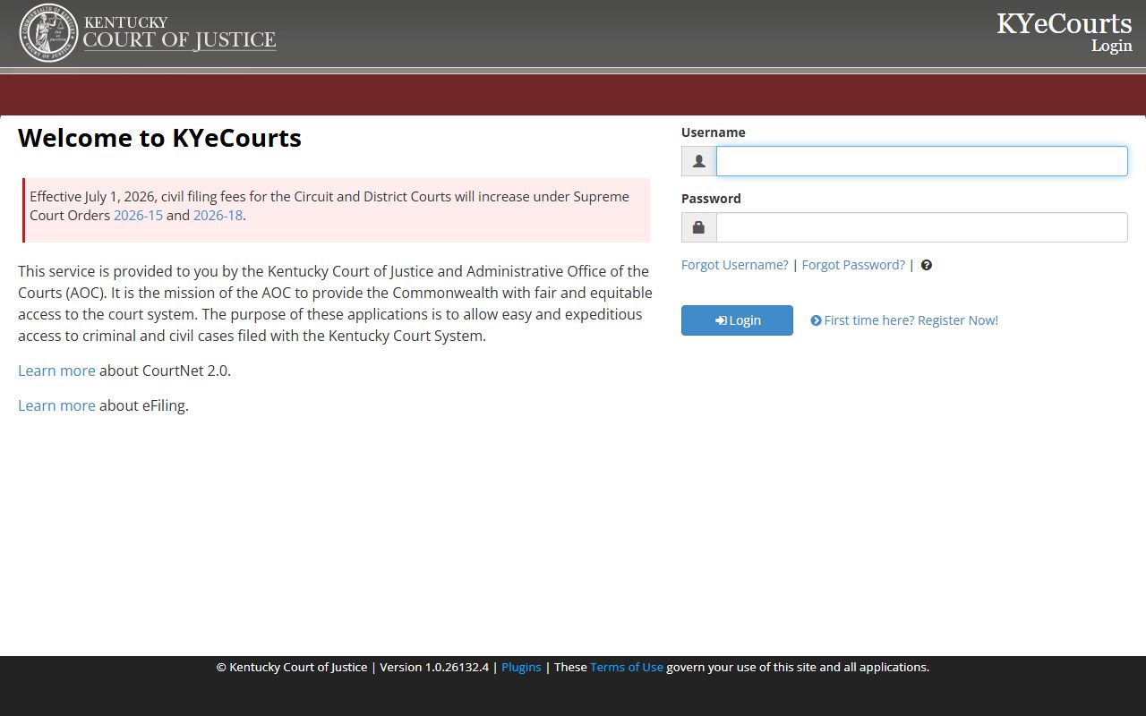 Carlisle County court records CourtNet login screen