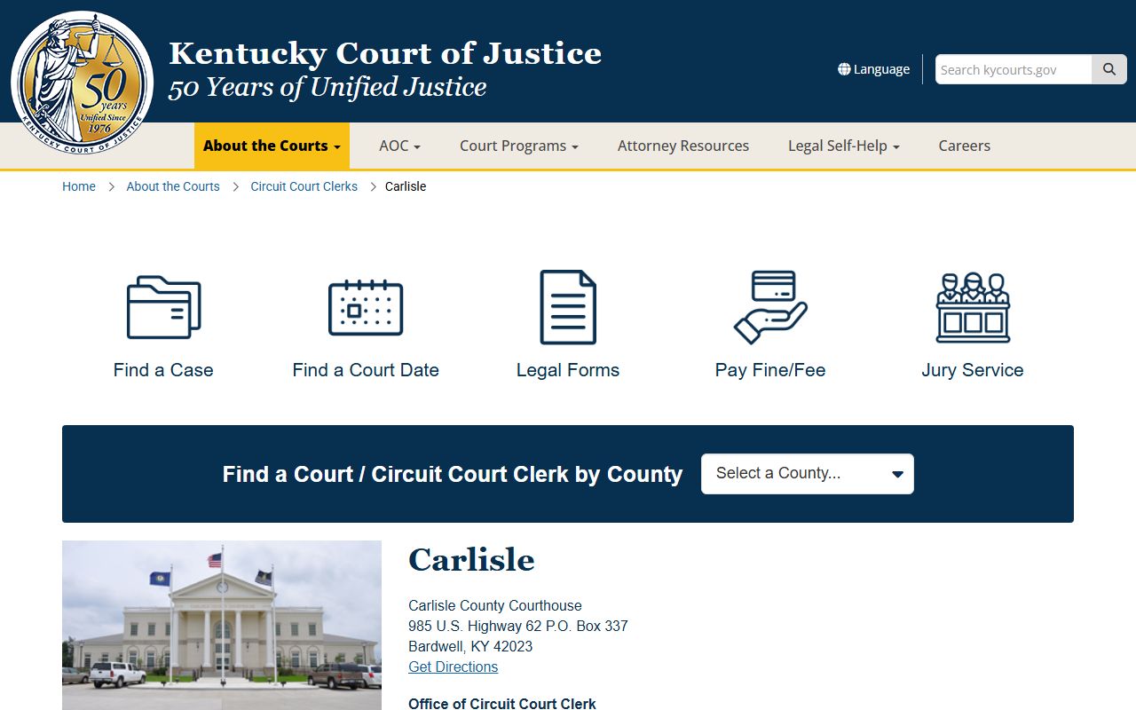 Carlisle County Court records Kentucky Court of Justice county page