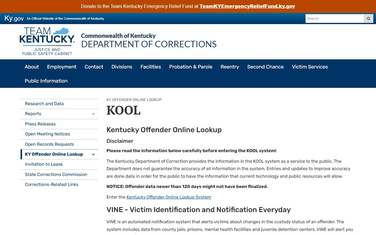 Carlisle County inmate records and Kentucky KOOL offender lookup information