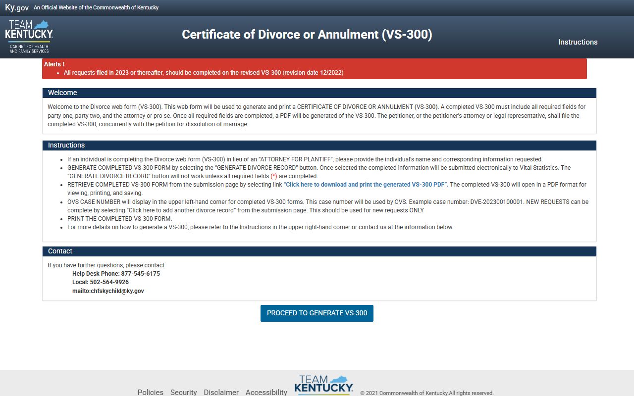 Carlisle County divorce records and Kentucky VS-300 divorce certificate form